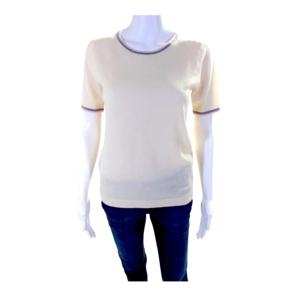 Boden Wool Sweater Womens Short Sleeve Pink Gray Minimalist Classic Top US 8 - Picture 1 of 14